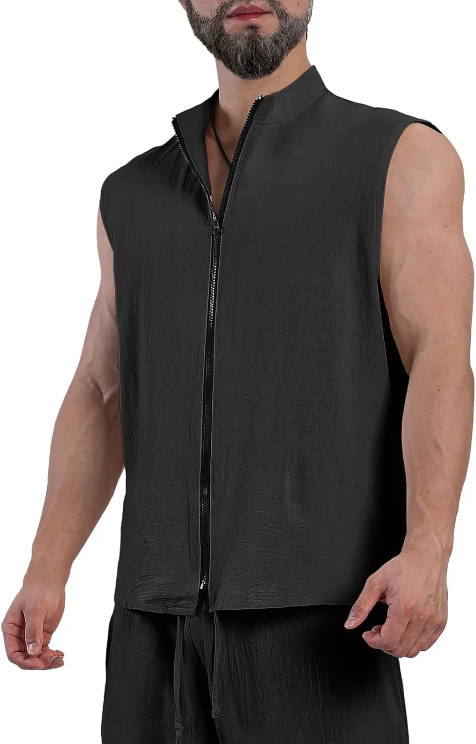 Men's Summer Beach Tank Tops Sleeveless Zip Up Gym Bodybuilding Fitness Workout Muscle Shirt Casual Textured Tanks