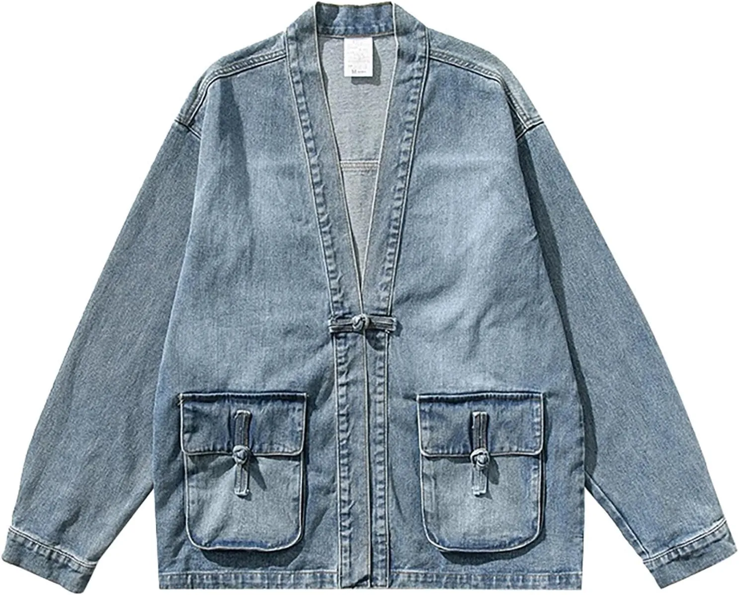 Mens Trendy Japanese Style Denim Kimono Jackets One Button Casual Washed Jean Jacket Hip Hop Distressed Vintage Coats