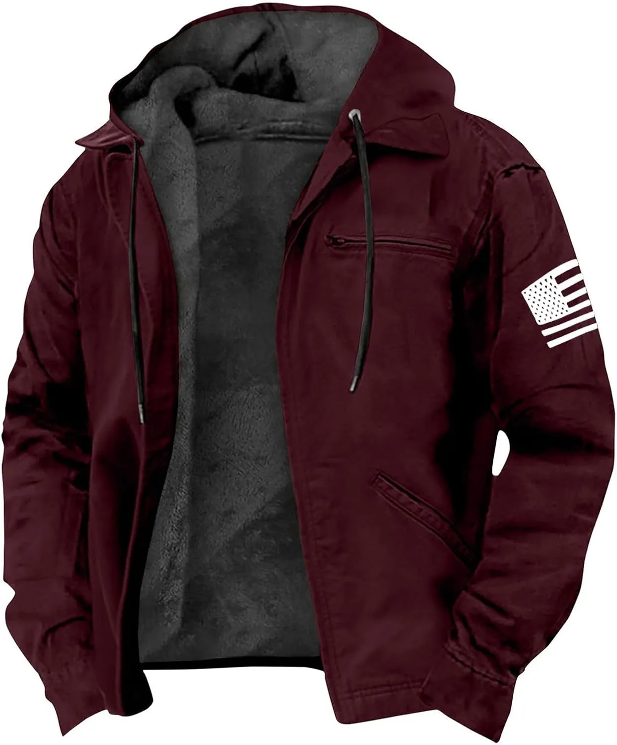 Men's Winter Zip Up Hoodie Relaxed Fit Midweight Sherpa Fleece Sweatshirt Warm Thick Heavyweight Coats