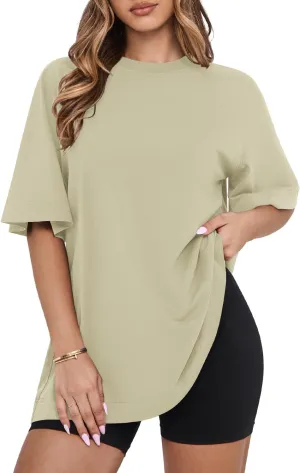 MIHOLL Womens Oversized T Shirts Short Sleeve Crewneck Summer Tops Casual Loose Basic Tees