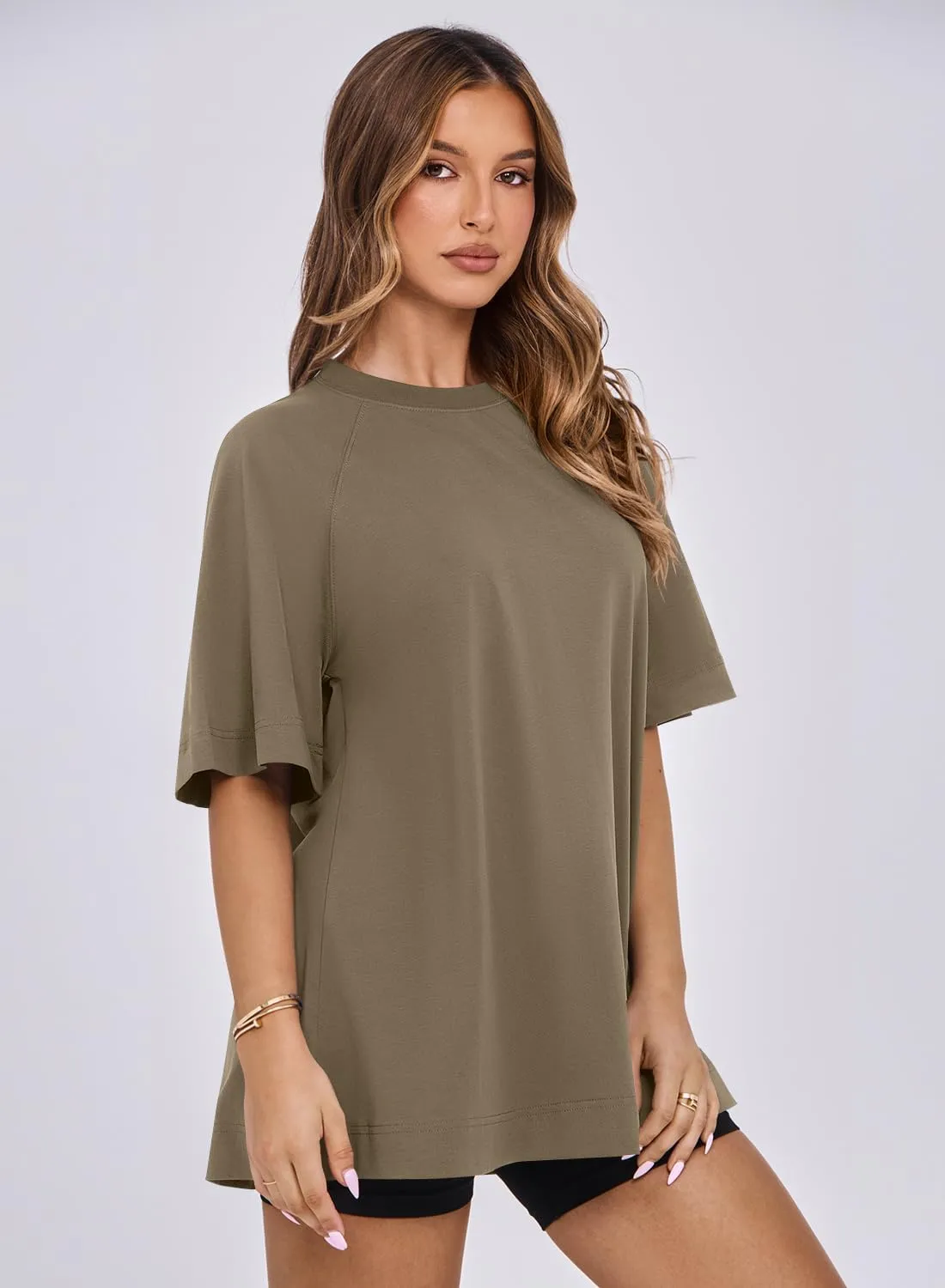MIHOLL Womens Oversized T Shirts Short Sleeve Crewneck Summer Tops Casual Loose Basic Tees