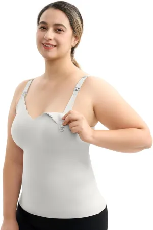 Momcozy Nursing Tank Tops for Breastfeeding, Seamless Nursing Cami with Built-in Bra, Adjustable Straps, Scalloped Design