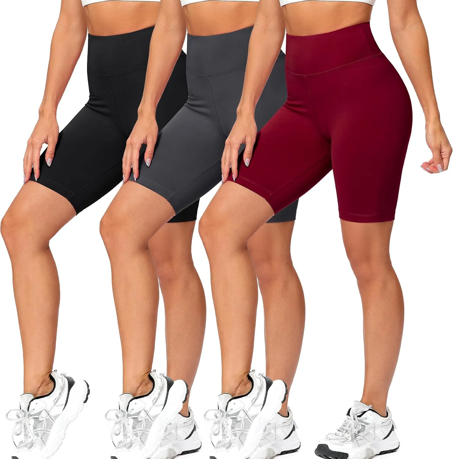 Natural Feelings 3 Pack Biker Shorts for Women-8" High Waist Workout Athletic Gym Sports Yoga Shorts Pants