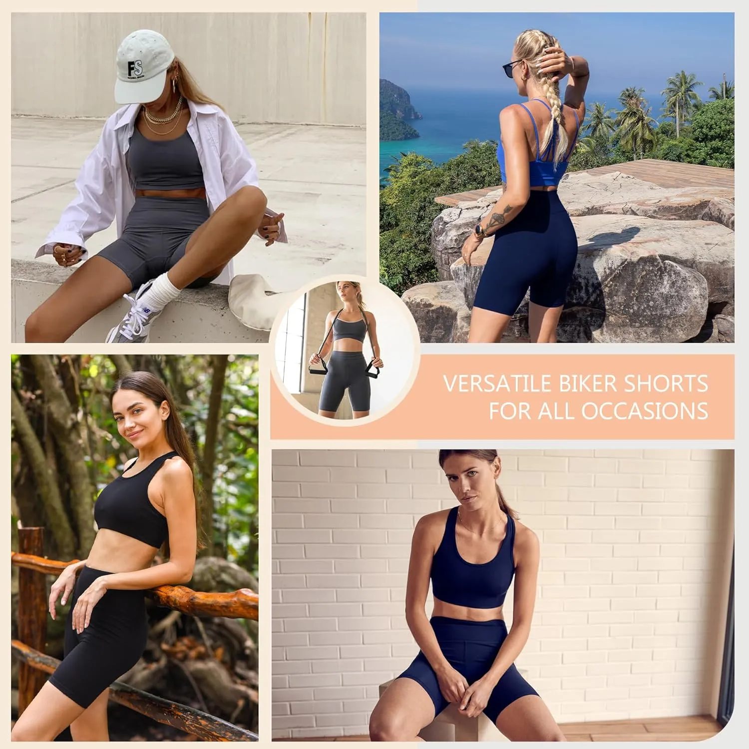 Natural Feelings 3 Pack Biker Shorts for Women-8" High Waist Workout Athletic Gym Sports Yoga Shorts Pants