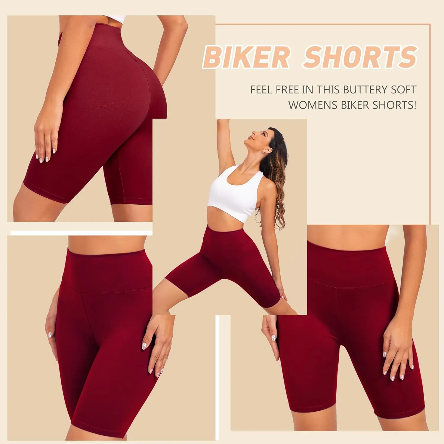 Natural Feelings 3 Pack Biker Shorts for Women-8" High Waist Workout Athletic Gym Sports Yoga Shorts Pants