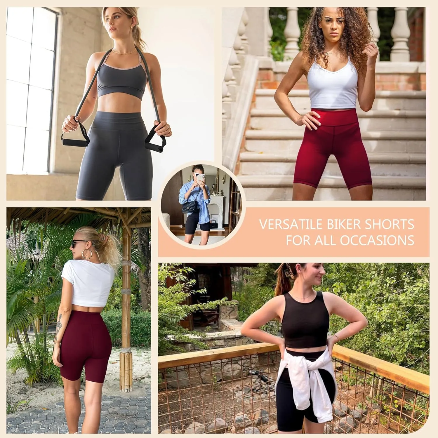 Natural Feelings 3 Pack Biker Shorts for Women-8" High Waist Workout Athletic Gym Sports Yoga Shorts Pants