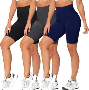 Natural Feelings 3 Pack Biker Shorts for Women-8" High Waist Workout Athletic Gym Sports Yoga Shorts Pants