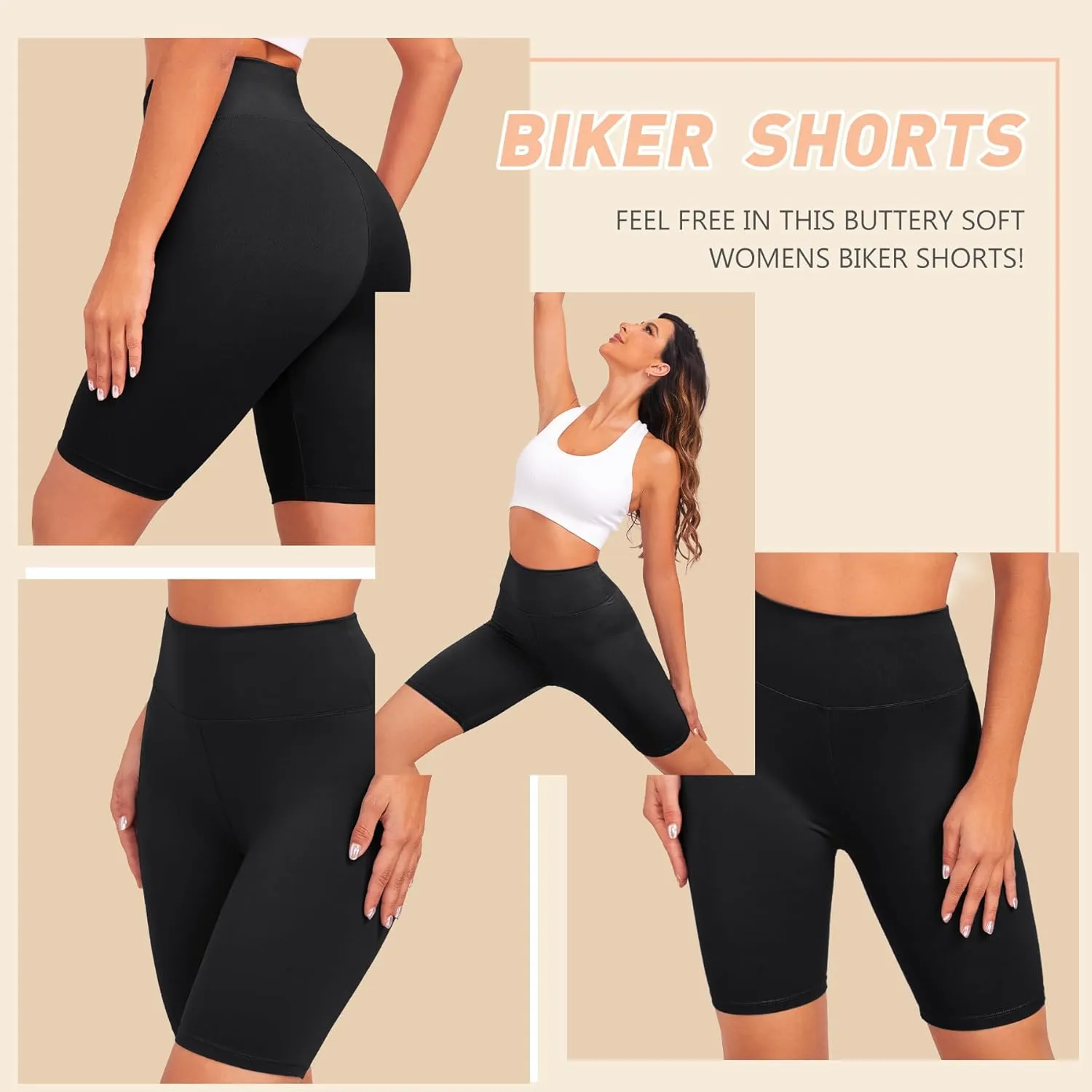 Natural Feelings 3 Pack Biker Shorts for Women-8" High Waist Workout Athletic Gym Sports Yoga Shorts Pants
