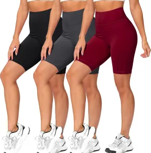 Natural Feelings 3 Pack Biker Shorts for Women-8" High Waist Workout Athletic Gym Sports Yoga Shorts Pants