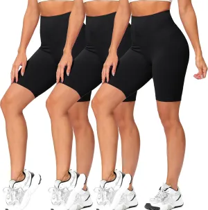 Natural Feelings 3 Pack Biker Shorts for Women-8" High Waist Workout Athletic Gym Sports Yoga Shorts Pants