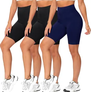 Natural Feelings 3 Pack Biker Shorts for Women-8" High Waist Workout Athletic Gym Sports Yoga Shorts Pants