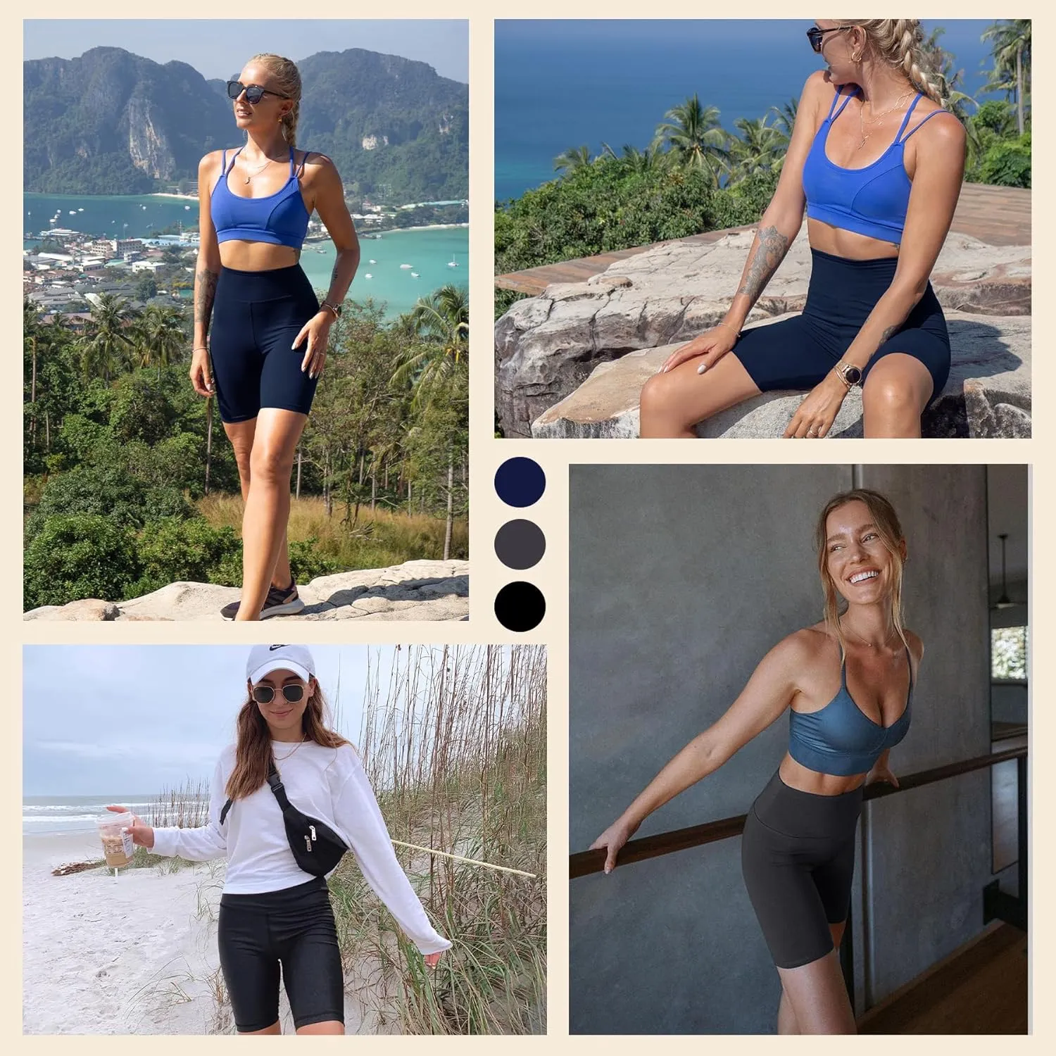 Natural Feelings 3 Pack Biker Shorts for Women-8" High Waist Workout Athletic Gym Sports Yoga Shorts Pants