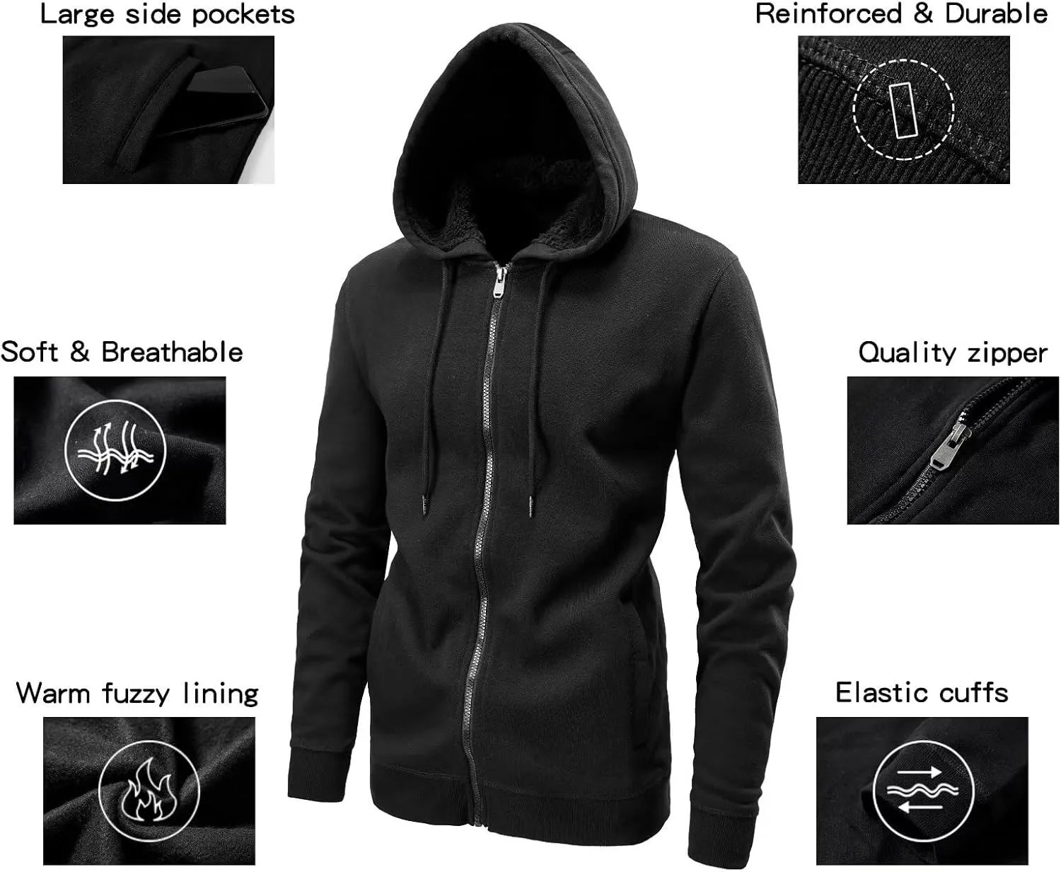 OHSNMAKSL Hoodies for Men sherpa Warm Fleece Hoodie Jacket Sweatshirt Full Zip Sport Workout Coats