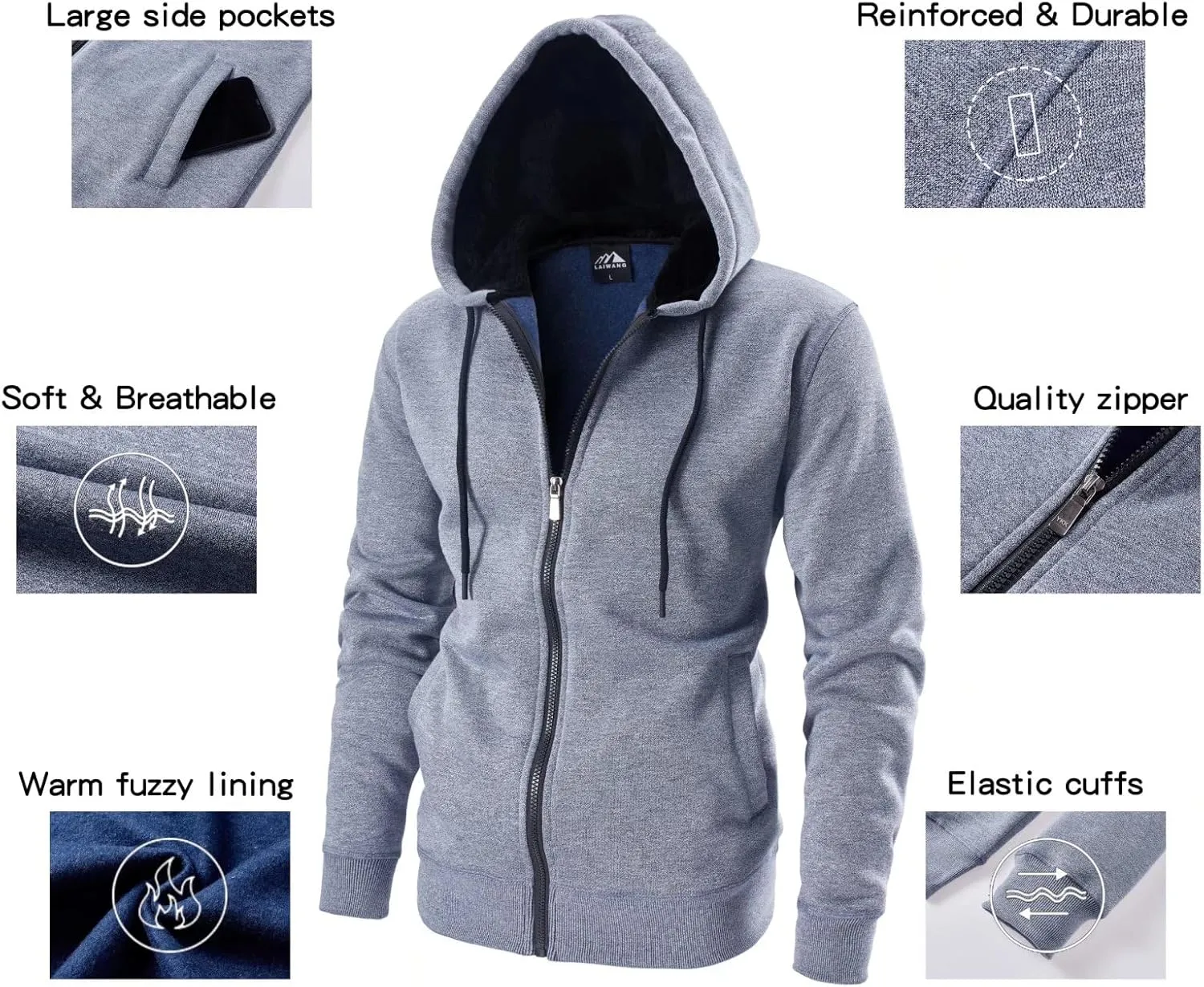 OHSNMAKSL Hoodies for Men sherpa Warm Fleece Hoodie Jacket Sweatshirt Full Zip Sport Workout Coats