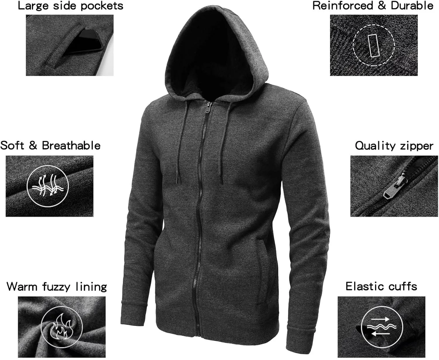 OHSNMAKSL Hoodies for Men sherpa Warm Fleece Hoodie Jacket Sweatshirt Full Zip Sport Workout Coats