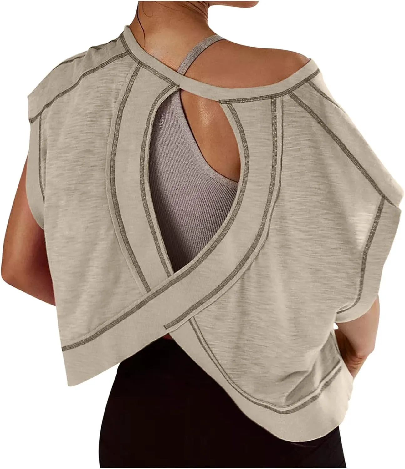 Open Back Tops for Women Workout Crop Tops Short Sleeve Casual Backless Gym Yoga Shirts Loose Fit Athletic Tops