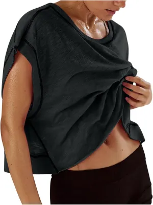 Open Back Tops for Women Workout Crop Tops Short Sleeve Casual Backless Gym Yoga Shirts Loose Fit Athletic Tops