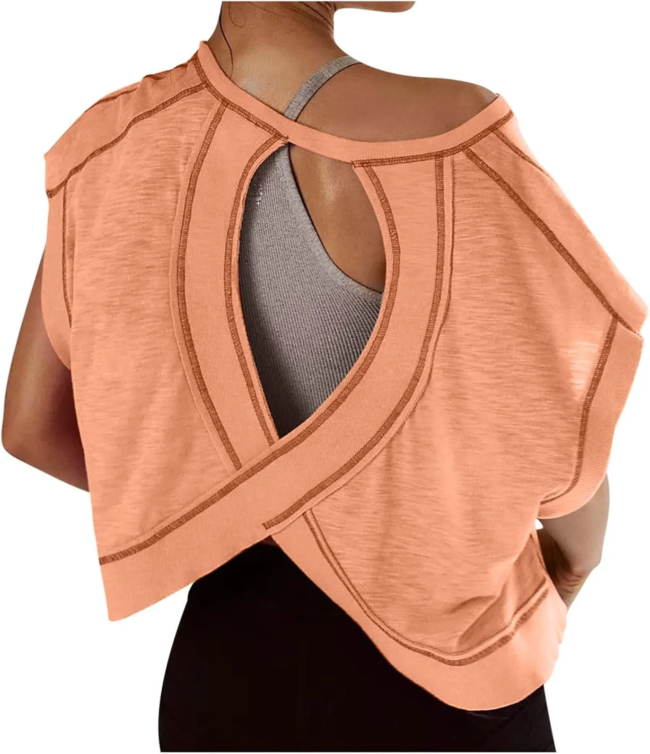 Open Back Tops for Women Workout Crop Tops Short Sleeve Casual Backless Gym Yoga Shirts Loose Fit Athletic Tops