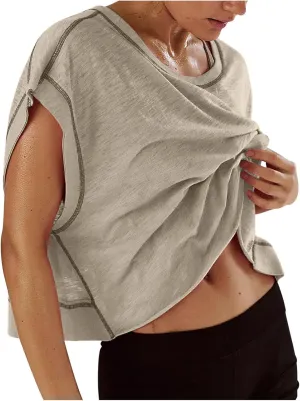 Open Back Tops for Women Workout Crop Tops Short Sleeve Casual Backless Gym Yoga Shirts Loose Fit Athletic Tops