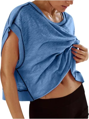 Open Back Tops for Women Workout Crop Tops Short Sleeve Casual Backless Gym Yoga Shirts Loose Fit Athletic Tops