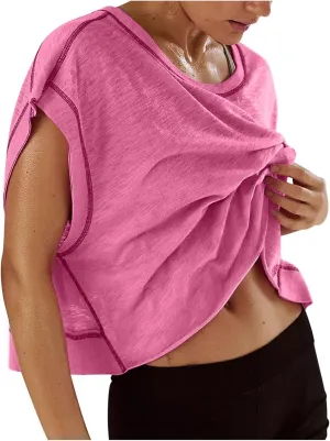 Open Back Tops for Women Workout Crop Tops Short Sleeve Casual Backless Gym Yoga Shirts Loose Fit Athletic Tops