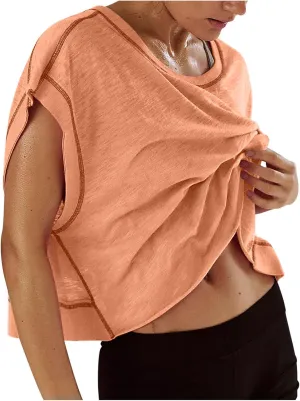 Open Back Tops for Women Workout Crop Tops Short Sleeve Casual Backless Gym Yoga Shirts Loose Fit Athletic Tops
