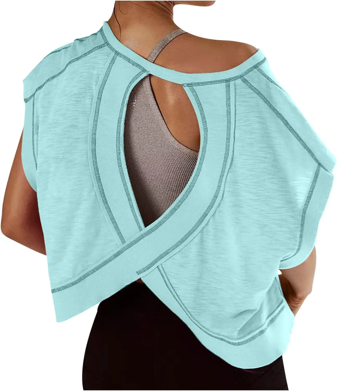 Open Back Tops for Women Workout Crop Tops Short Sleeve Casual Backless Gym Yoga Shirts Loose Fit Athletic Tops