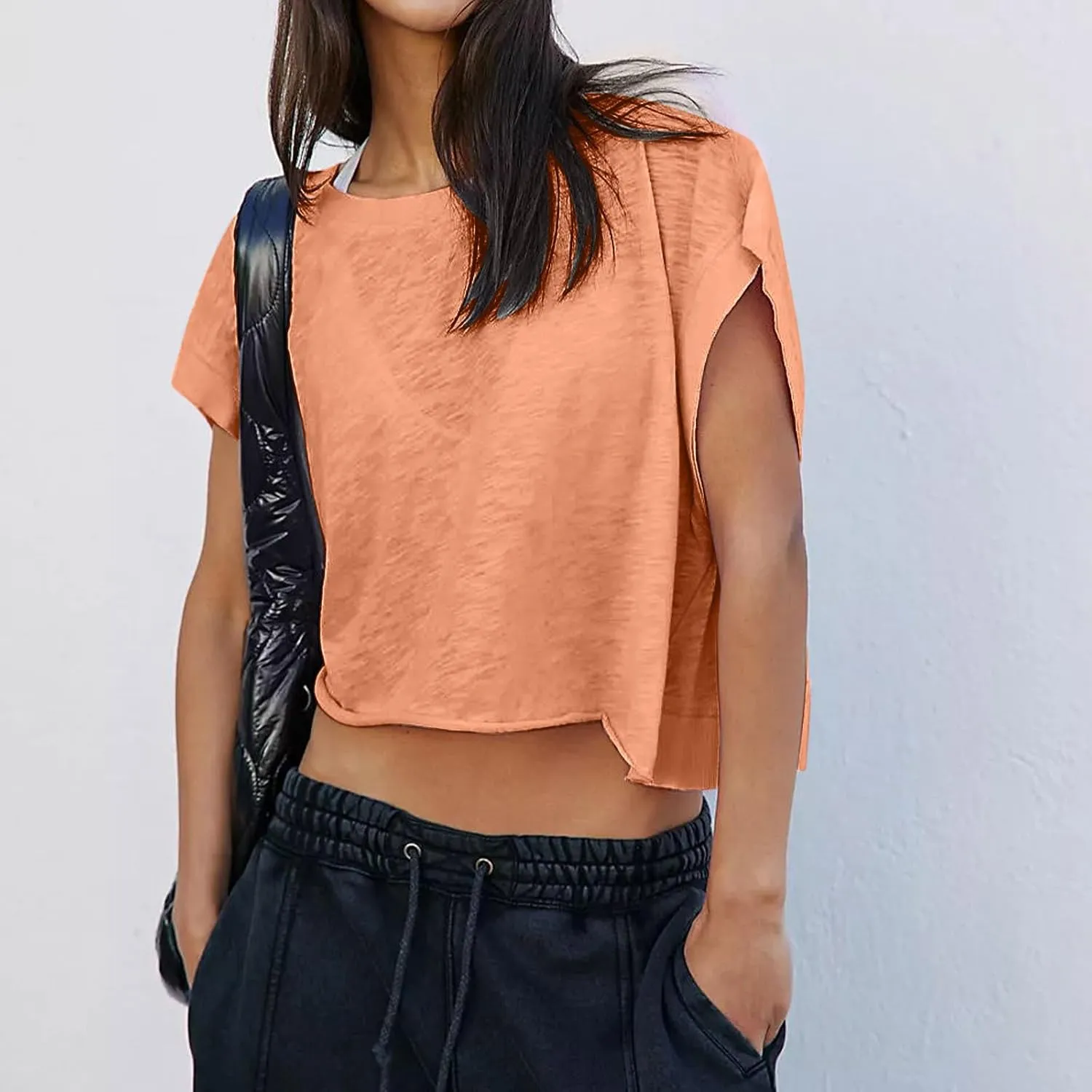 Open Back Tops for Women Workout Crop Tops Short Sleeve Casual Backless Gym Yoga Shirts Loose Fit Athletic Tops