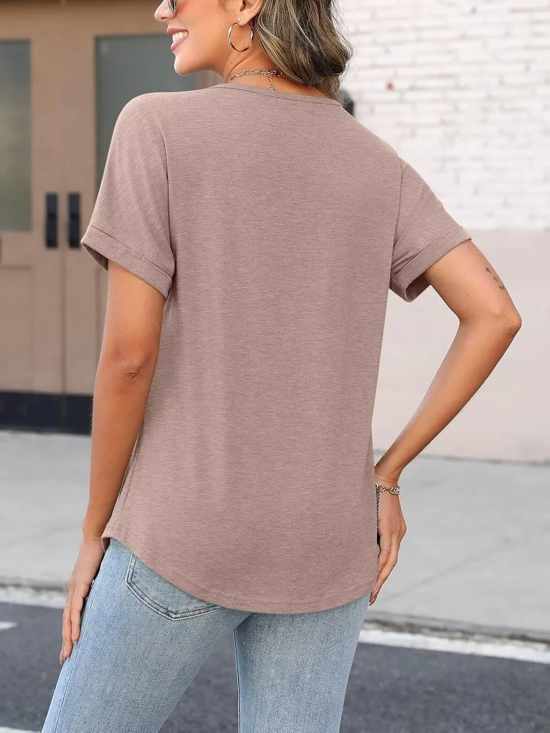 ORANDESIGNE Women's Short Sleeve V Neck Tops Casual Summer T Shirts Ladies Basic Tees