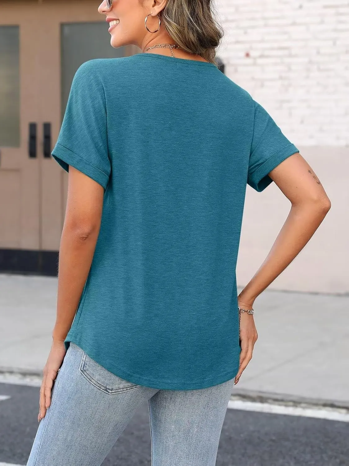ORANDESIGNE Women's Short Sleeve V Neck Tops Casual Summer T Shirts Ladies Basic Tees