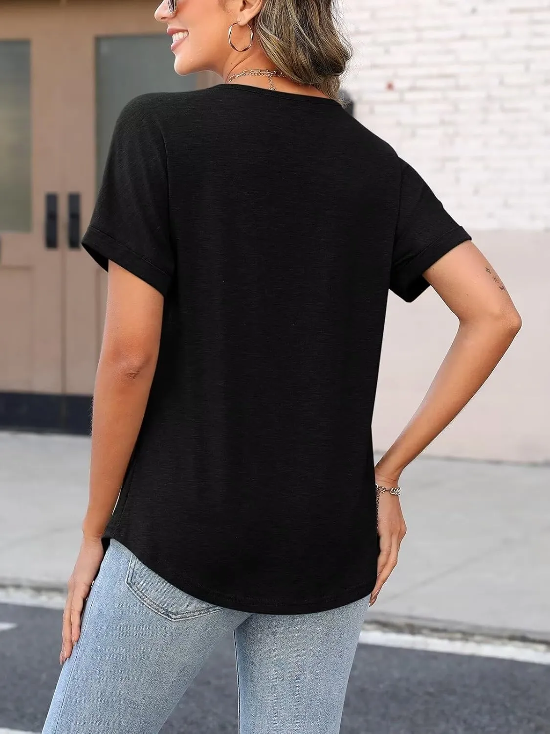 ORANDESIGNE Women's Short Sleeve V Neck Tops Casual Summer T Shirts Ladies Basic Tees
