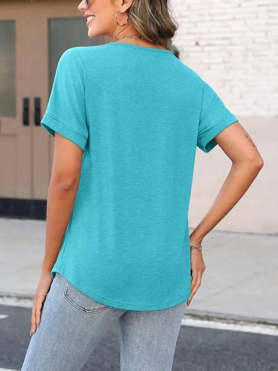 ORANDESIGNE Women's Short Sleeve V Neck Tops Casual Summer T Shirts Ladies Basic Tees