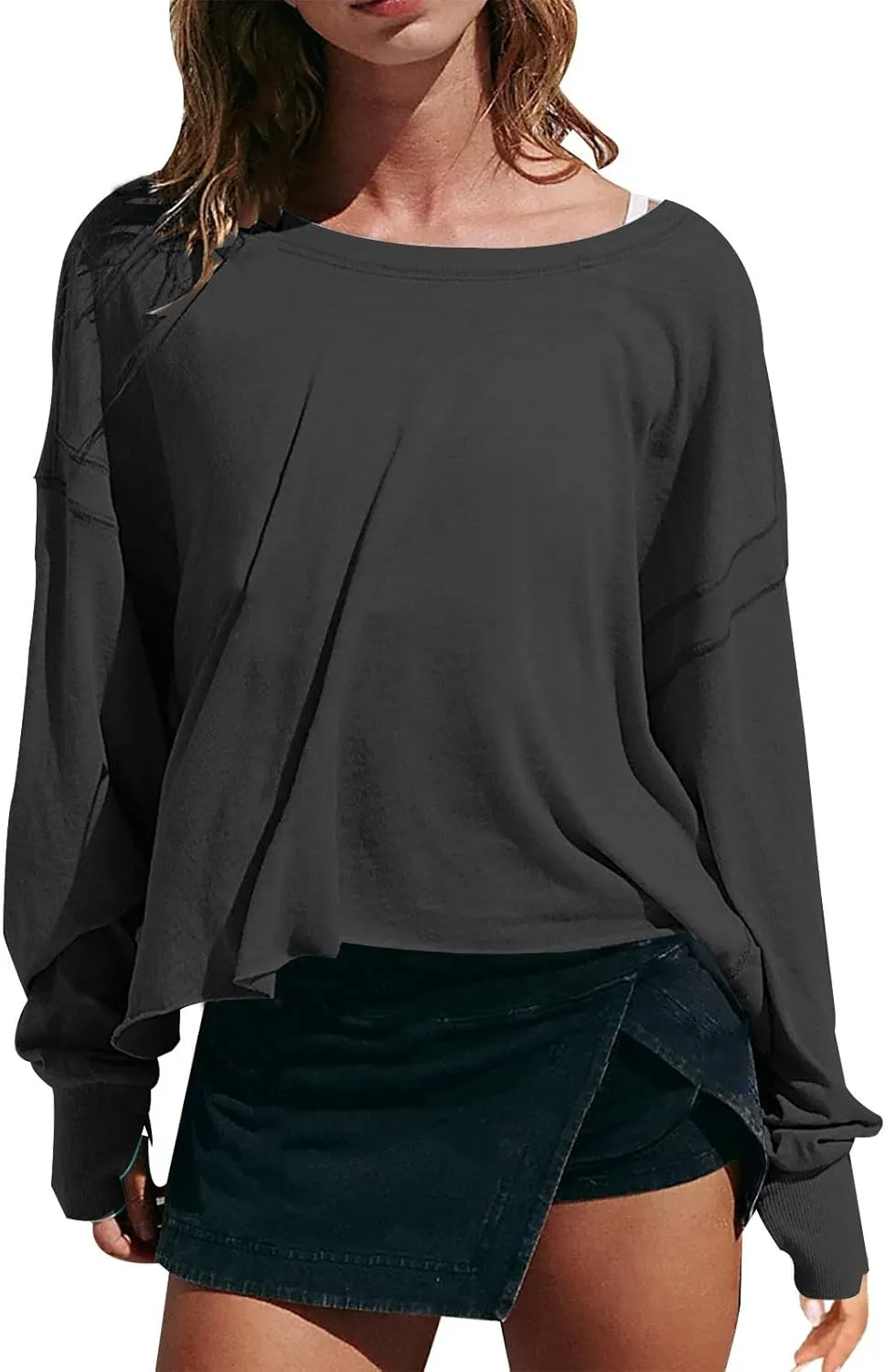 Oversized Open Back Sweatshirts for Womens Gym Backless Long Sleeve Crop Tops Workout Yoga Athletic Shirts Pullover