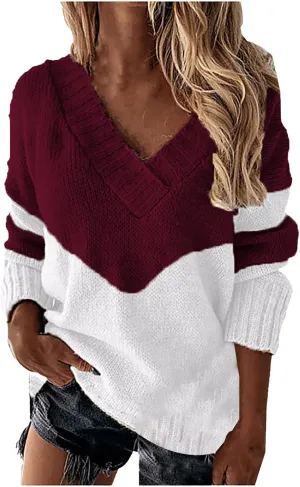 Oversized Sweater for Women Sexy Deep V Neck Cable Knit Sweaters Long Sleeve Loose Jumper Tunic Pullover Tops