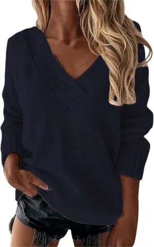 Oversized Sweater for Women Sexy Deep V Neck Cable Knit Sweaters Long Sleeve Loose Jumper Tunic Pullover Tops