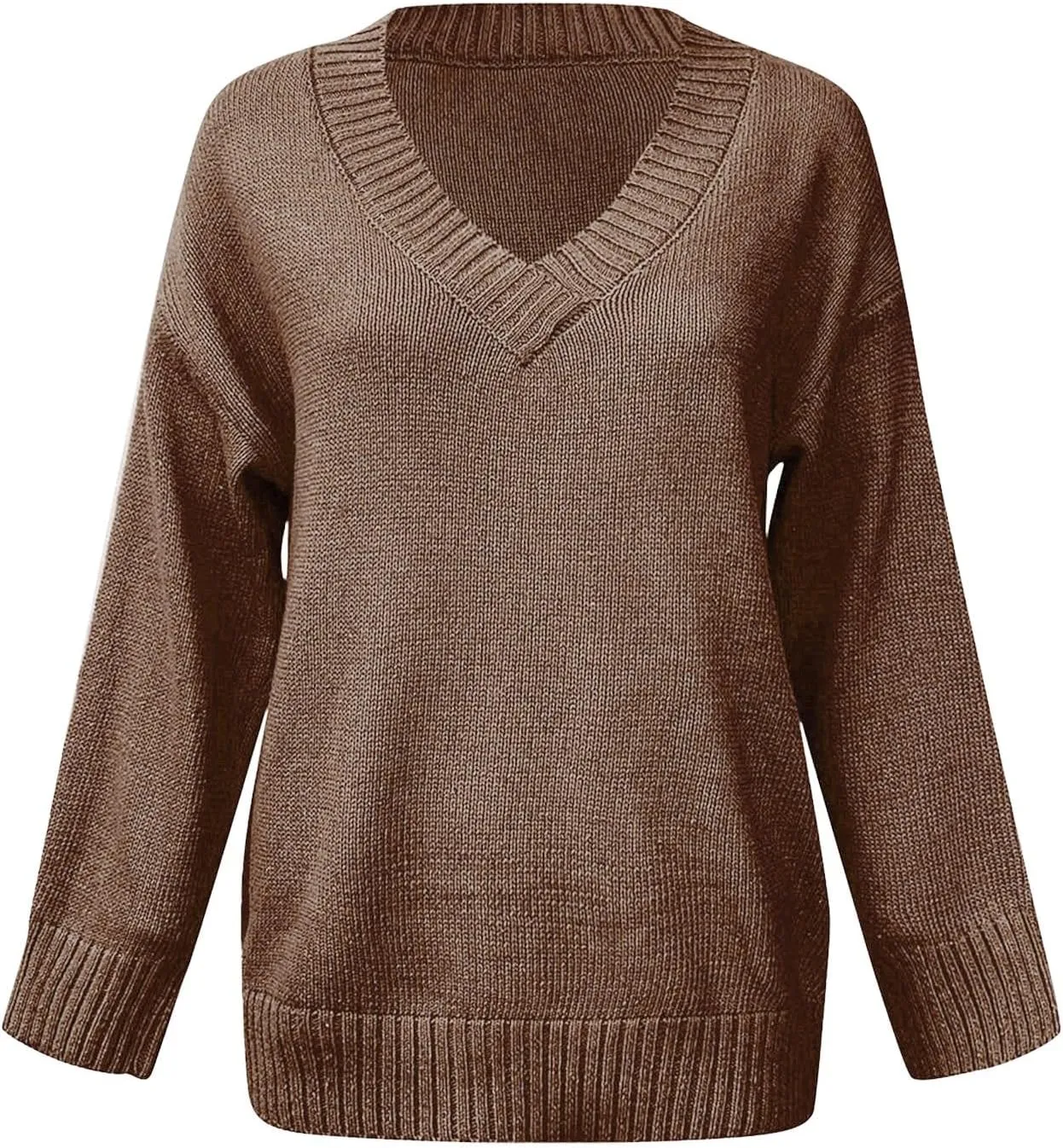 Oversized Sweater for Women Sexy Deep V Neck Cable Knit Sweaters Long Sleeve Loose Jumper Tunic Pullover Tops