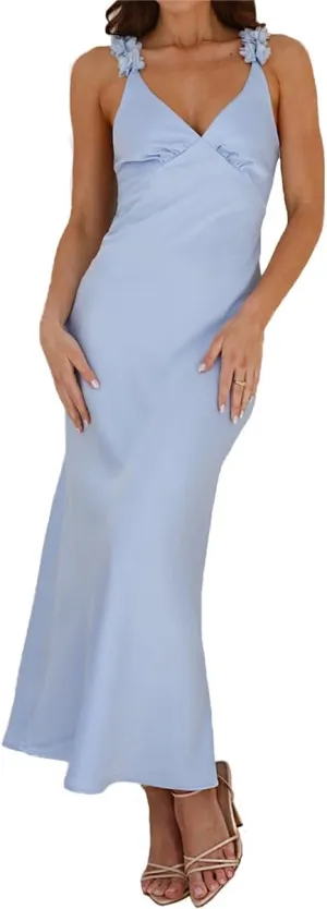 Phicia Summer Satin Spaghetti Strap V Neck Midi Dresses for Women Wedding Guest Elegant Flower Backless Cocktail Formal Dress