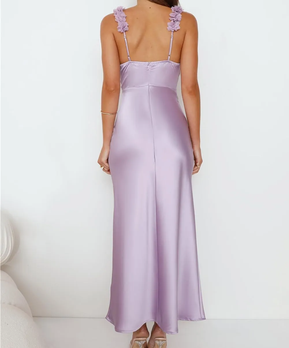 Phicia Summer Satin Spaghetti Strap V Neck Midi Dresses for Women Wedding Guest Elegant Flower Backless Cocktail Formal Dress