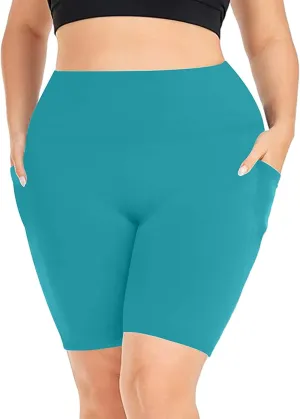 Plus Size Shorts for Women Stretch High Waist Workout Biker Short Leggings with Pocket Summer Fashion Fitness Shorts