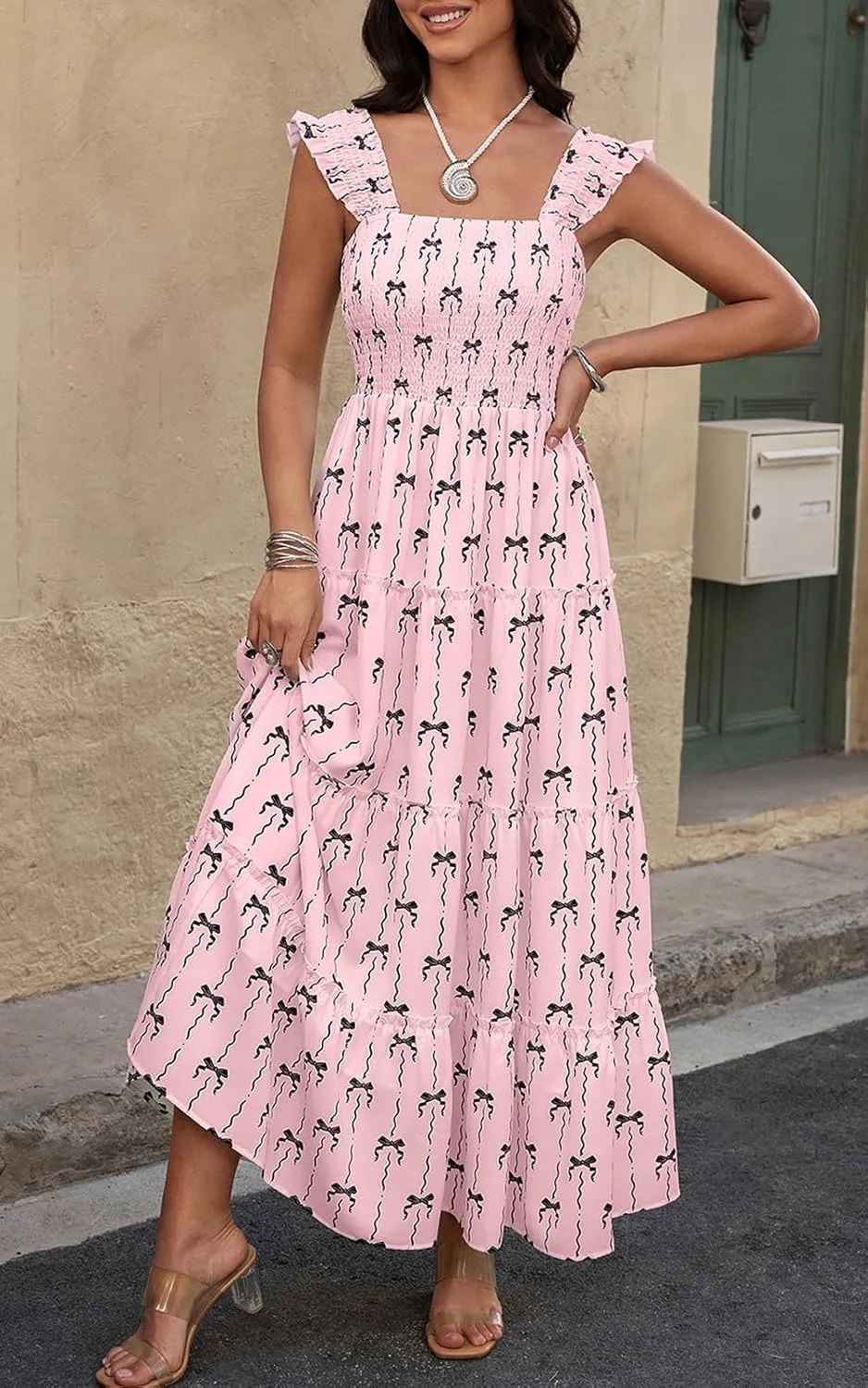 PRETTYGARDEN Women's 2025 Floral Maxi Sundress Smocked Tank Dress Sleeveless Ruffle Summer Tiered Long Dresses