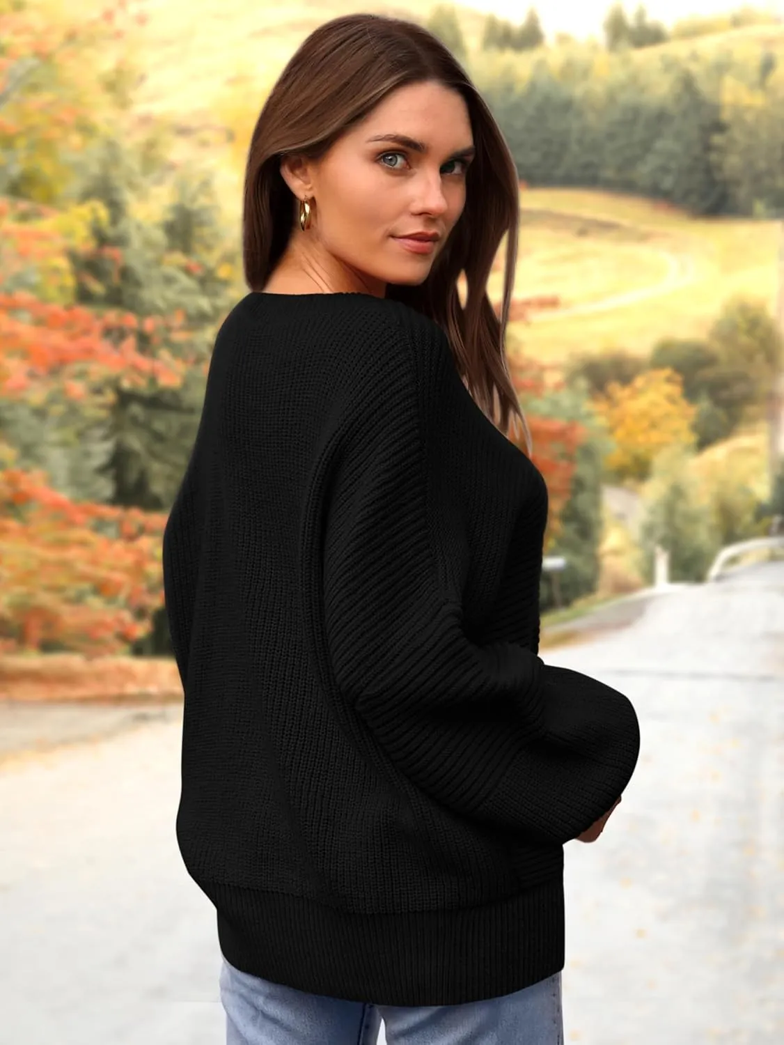 PRETTYGARDEN Womens Sweaters Fall 2025 Long Lantern Sleeve Oversized Sweater Casual Crewneck Loose Ribbed Knit Pullover Tops