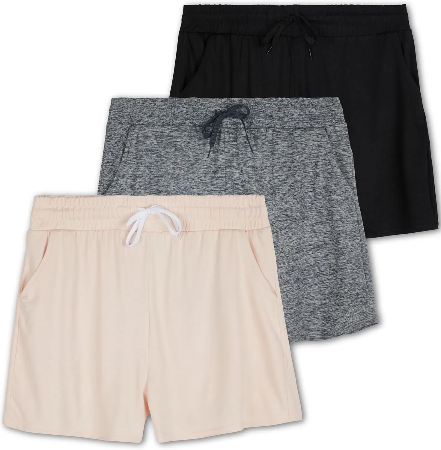 Real Essentials 3 Pack: Girl's Lounge Soft Comfy Shorts with Drawstring - Yoga Athletic Sweat Shorts with Pockets