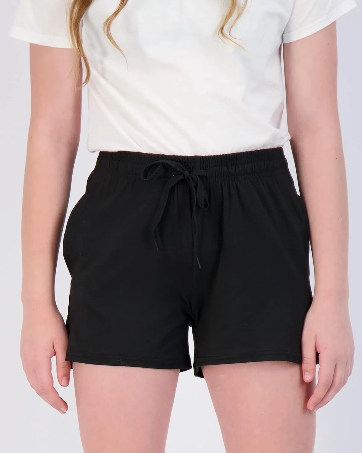 Real Essentials 3 Pack: Girl's Lounge Soft Comfy Shorts with Drawstring - Yoga Athletic Sweat Shorts with Pockets