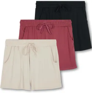 Real Essentials 3 Pack: Girl's Lounge Soft Comfy Shorts with Drawstring - Yoga Athletic Sweat Shorts with Pockets
