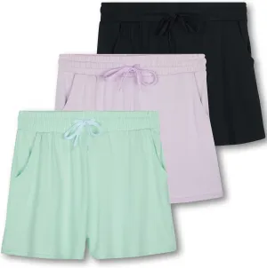 Real Essentials 3 Pack: Girl's Lounge Soft Comfy Shorts with Drawstring - Yoga Athletic Sweat Shorts with Pockets