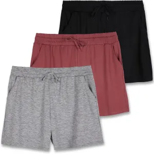 Real Essentials 3 Pack: Girl's Lounge Soft Comfy Shorts with Drawstring - Yoga Athletic Sweat Shorts with Pockets
