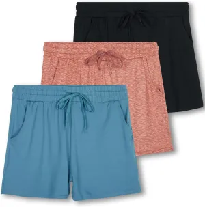 Real Essentials 3 Pack: Girl's Lounge Soft Comfy Shorts with Drawstring - Yoga Athletic Sweat Shorts with Pockets
