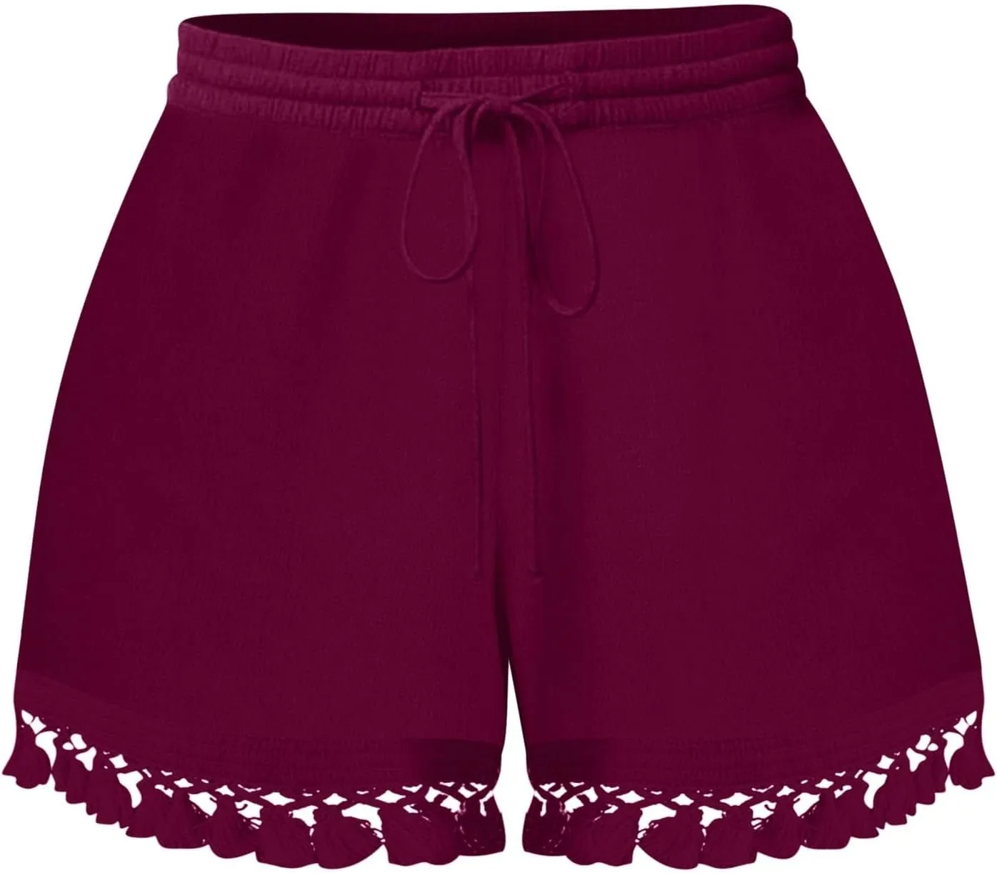 Rvidbe Women's Elastic High Waisted Lace Tassel Cotton Shorts Summer Casual Lightweight Wide Leg Drawstring Soft Shorts