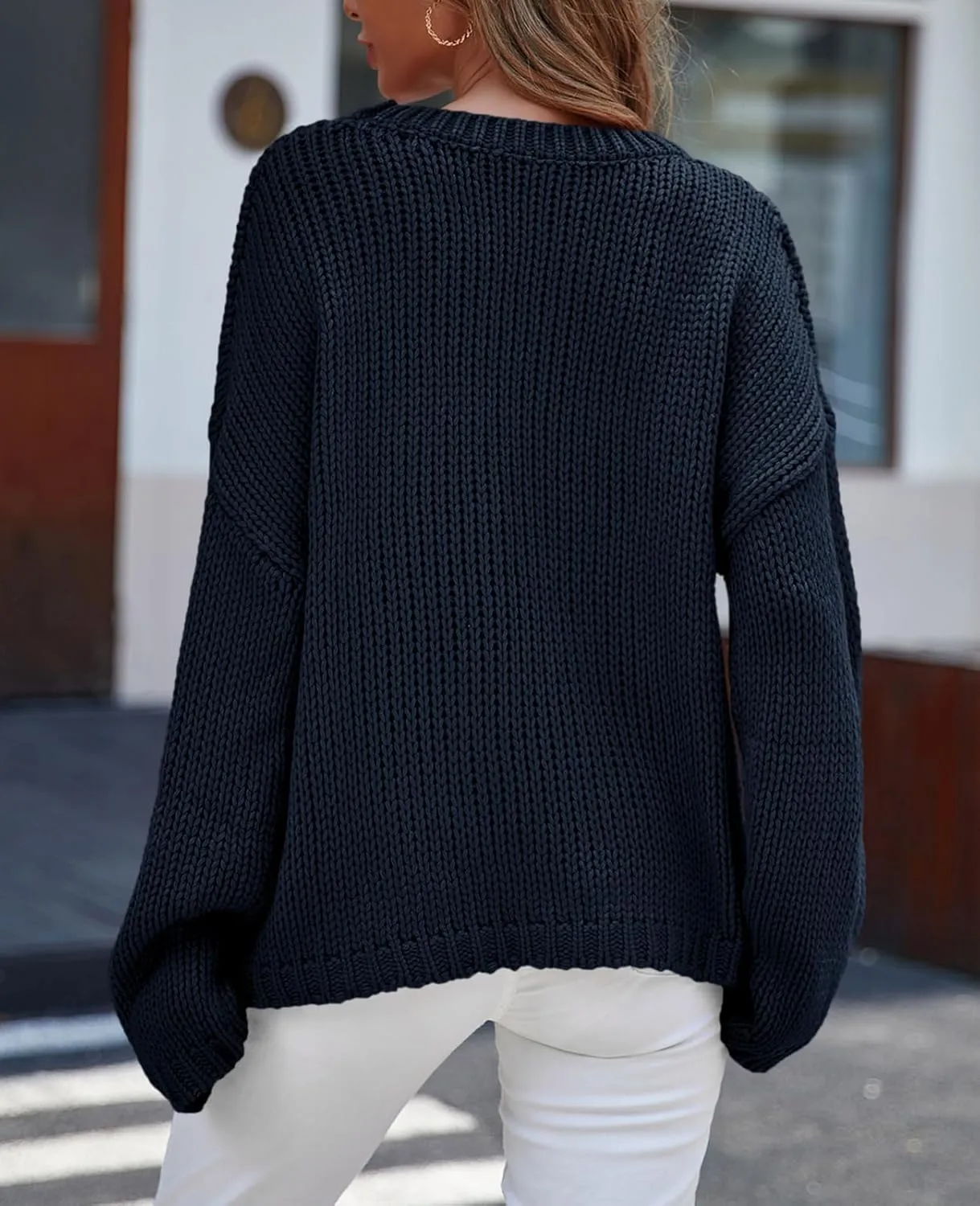 Saodimallsu Womens Bow Sweater Chunky Knit Crew Neck Long Sleeve Y2k Drop Shoulder Pullover Jumpers