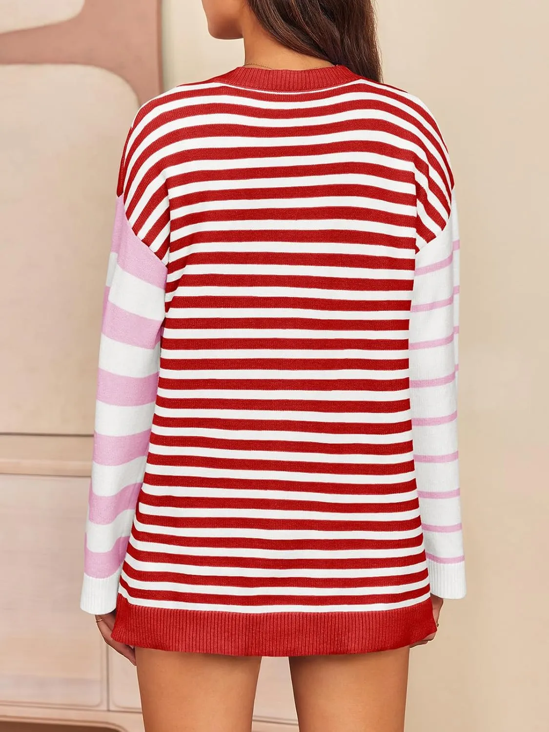 Saodimallsu Womens Striped Color Block Cardigan Sweaters V Neck Long Sleeve Button Colorful Open Front Coats